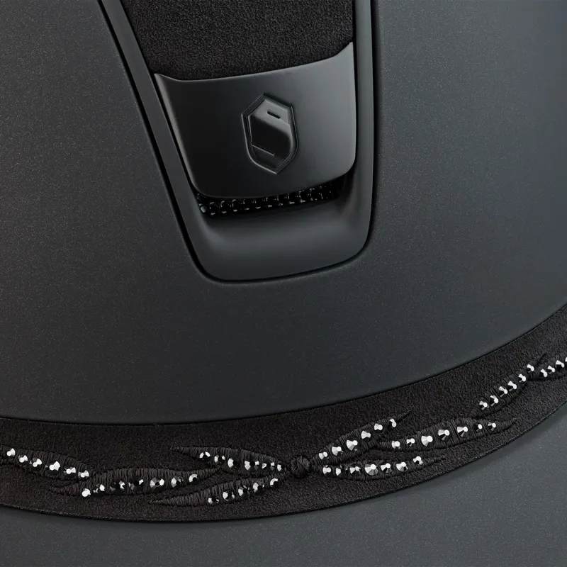 Miss Shadowmatt 2.0 Black Riding Hat - Alcantara Top Flower Swarovski Band Medium-2