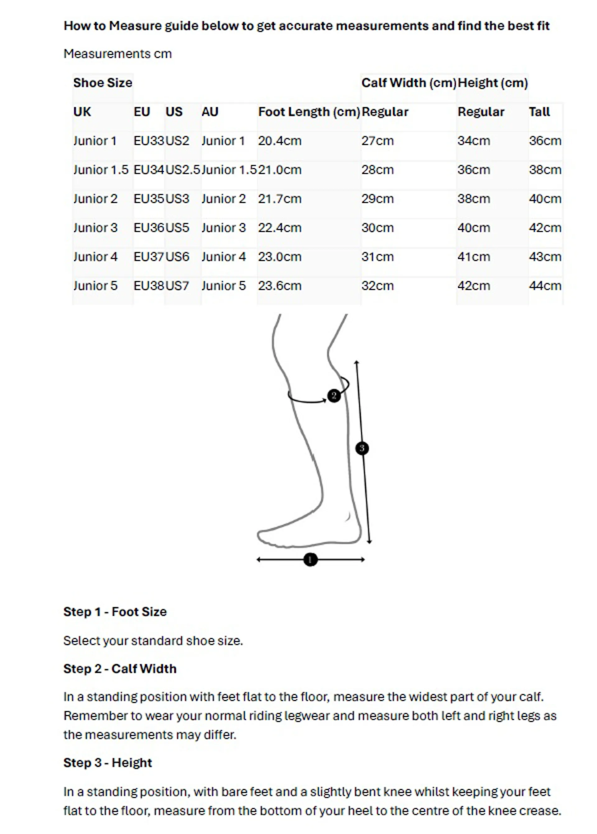 LeMieux Junior Field Riding Boot Fitting Guide