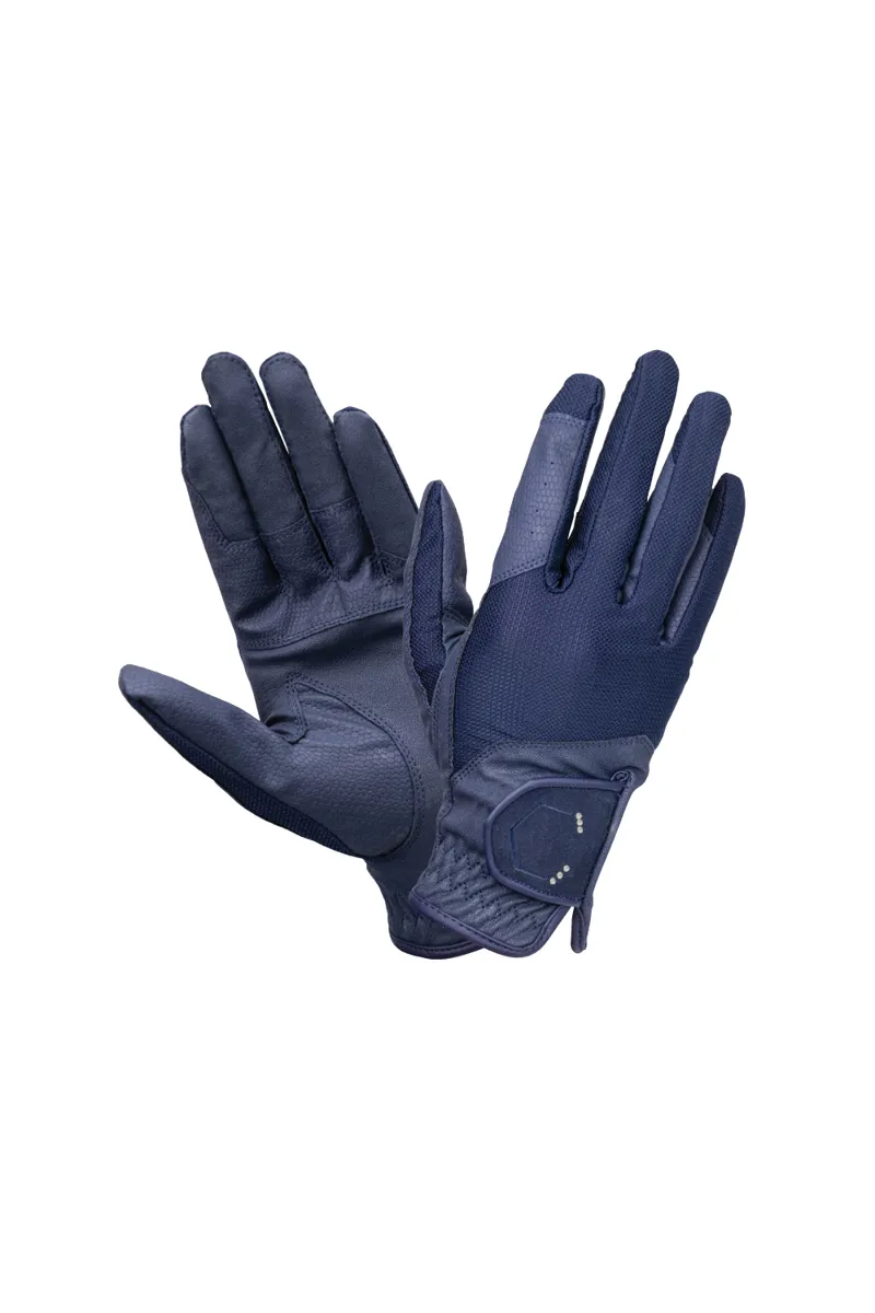Coldstream Blakelaw Diamante Riding Gloves Navy/Silver