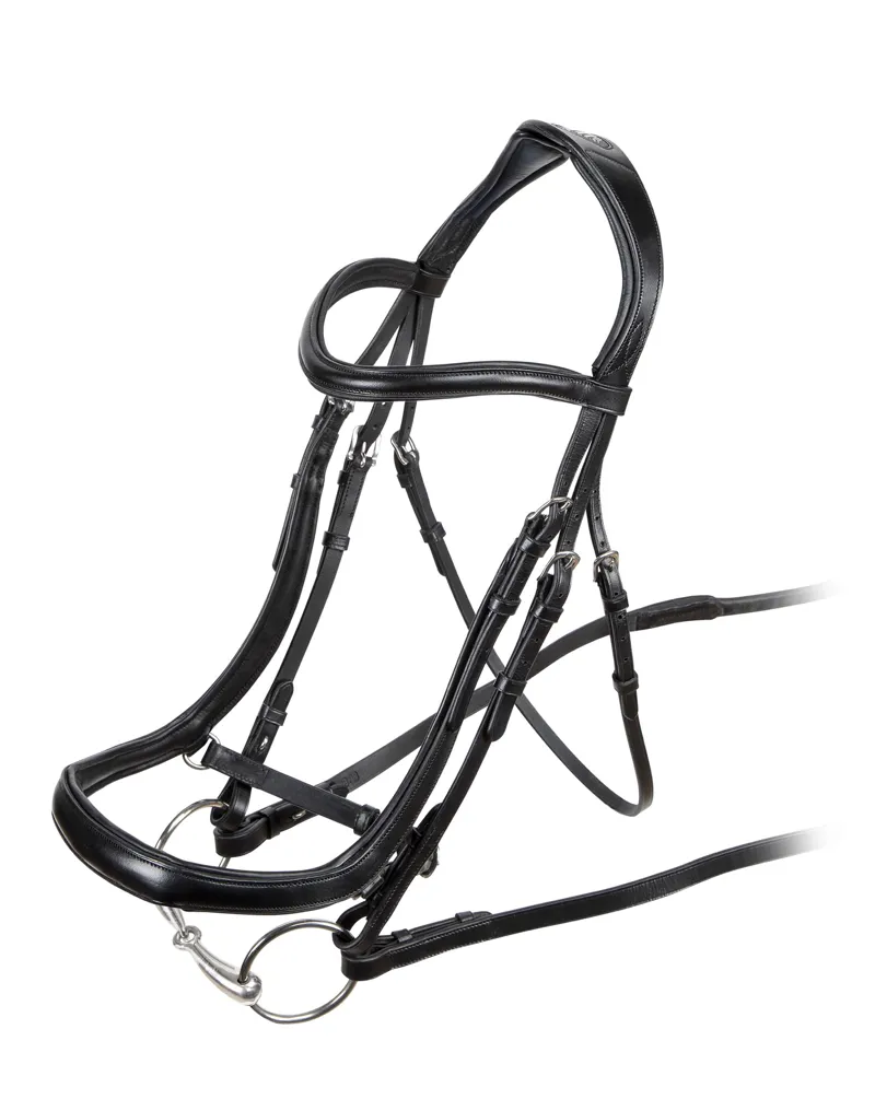 Shires Velociti Rapida Ergonomic Curved Cavesson Bridle With Reins Black-1