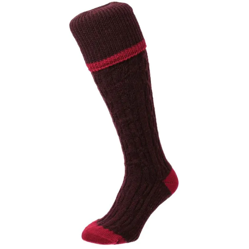 Bisley Cable Stripe Shooting Socks Maroon UK 6-11