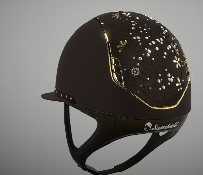 Miss Shadowmatt 2.0 Riding Hat Brown Alcantara Top Flower Jewellery Brown Band Gold Chrome Trim/Blazon-1