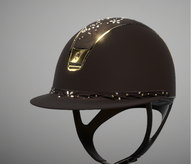 Miss Shadowmatt 2.0 Riding Hat Brown Alcantara Top Flower Jewellery Brown Band Gold Chrome Trim/Blazon