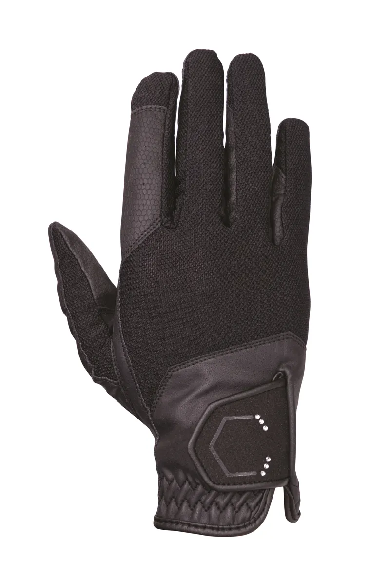 Coldstream Blakelaw Diamante Riding Gloves Black/Silver-1