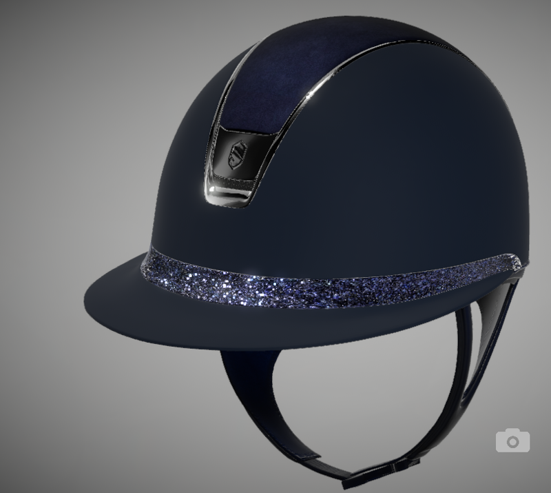 Miss Shadowmatt 2.0 Riding Hat Blue Alcantara Top Ultra Fine Rock Bermuda Blue Band Black Chrome Trim/Blazon