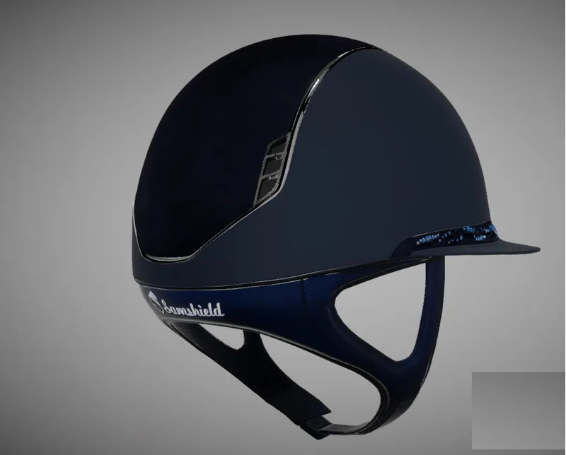 Miss Shadowmatt 2.0 Blue Alcantara Top Flower Swaro Band Black Chrome Trim/Blazon-1