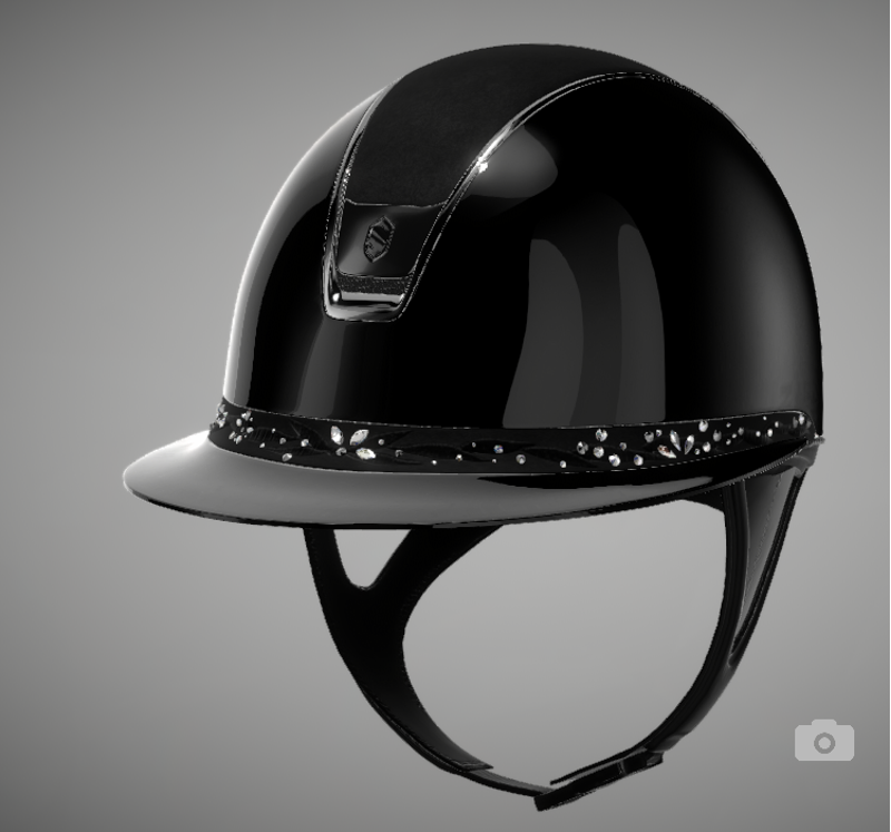 Miss Shadowglossy 2.0 Riding Hat Black - Alcantara Top - Flower Swaro Band Black Chrome Trim/Blazon Medium