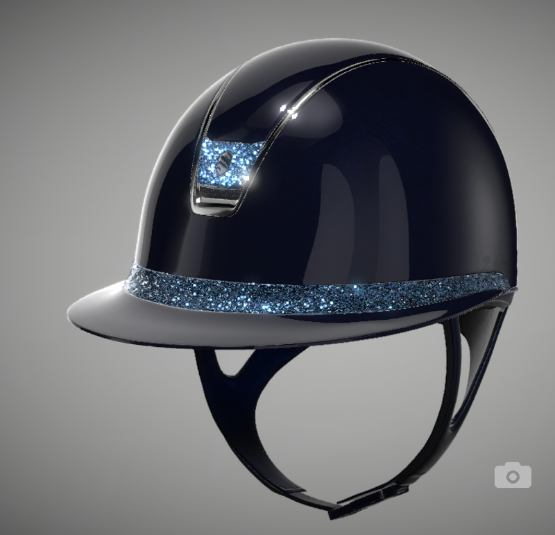 Miss Shadowglossy 2.0 Riding Hat Blue - Blue Crystal Fabric Frontal Band/Blazon - Black Chrome Trim - Medium