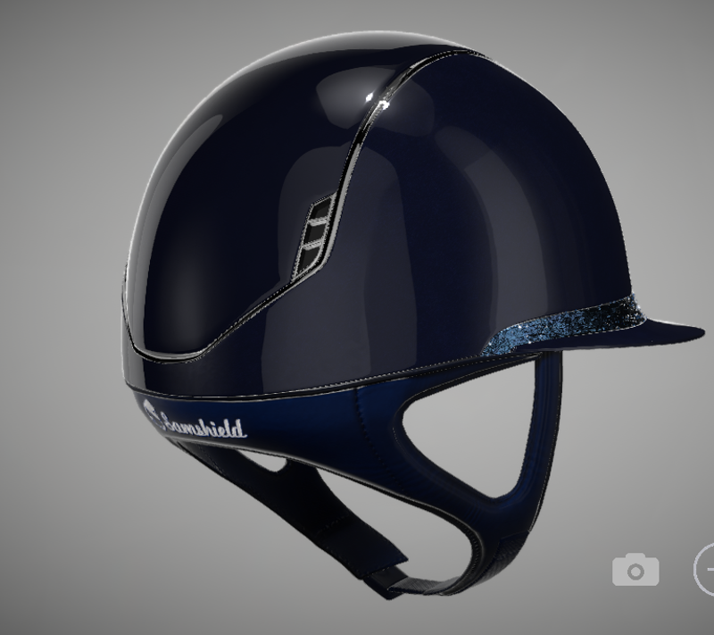 Miss Shadowglossy 2.0 Riding Hat Blue - Blue Crystal Fabric Frontal Band/Blazon - Black Chrome Trim - Medium-1