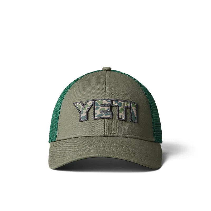 YETI Camo Logo Badge Trucker Cap Olive