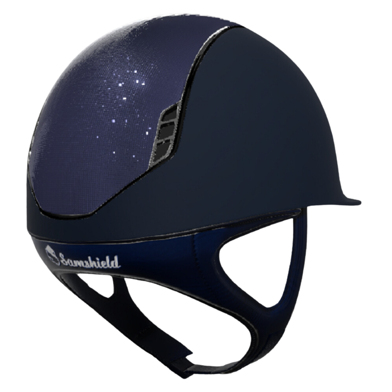 Samshield 2.0 Shadowmatt Blue Riding Hat - Shimmer Leather Top Black Chrome Trim/Blazon Medium-1