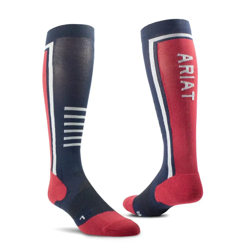 AriatTek Slimline Performance Riding Socks Navy/Red
