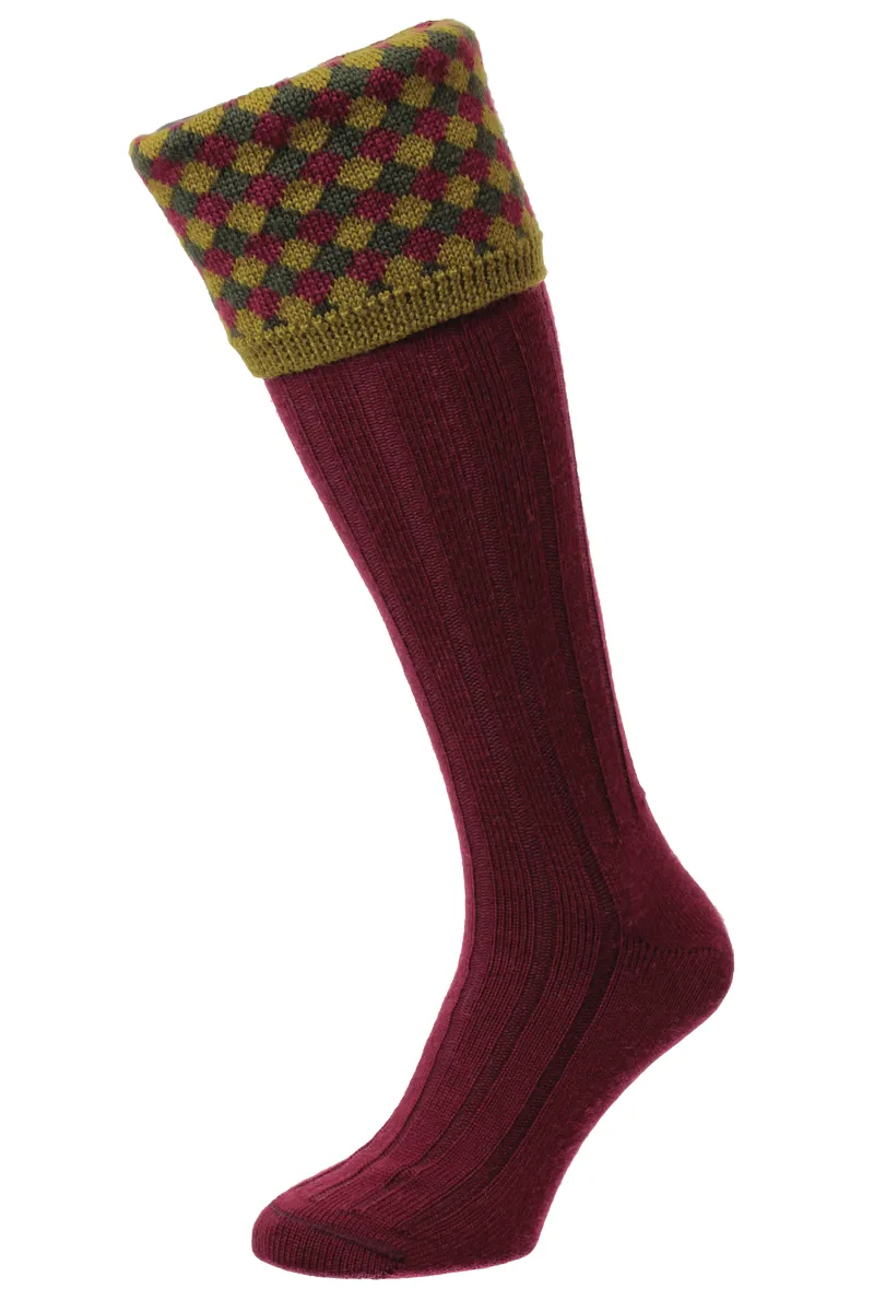 Bisley Hadleigh Diamond Shooting Socks Wine UK 6-11